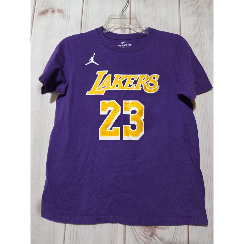 Nike Jordan Lakers LeBron James 23 Purple Youth Large T-Shirt NBA Basketball